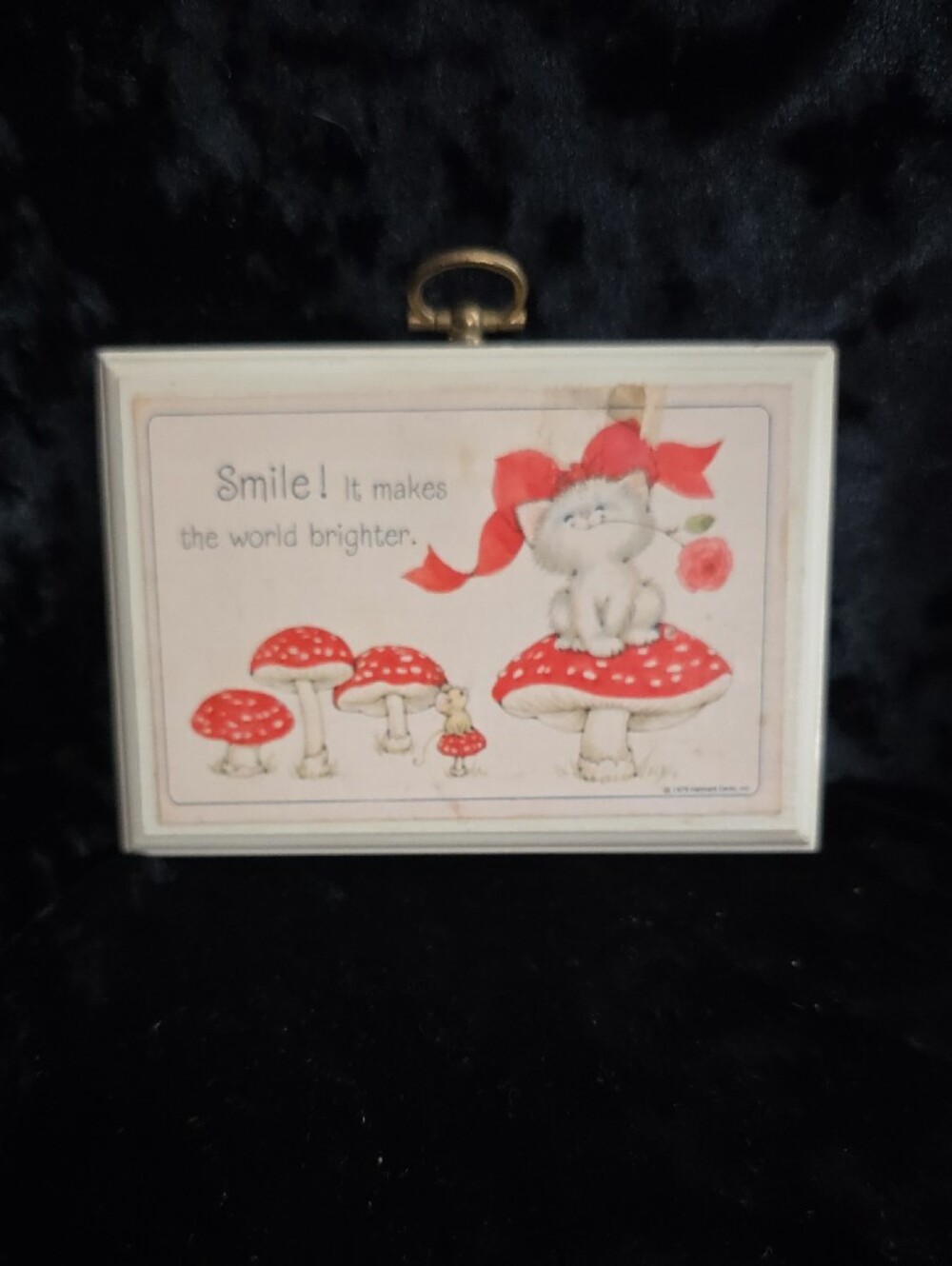 Hallmark Plaque 1979 - Smile!  It makes the world brighter! Kittten & Mouse VTG